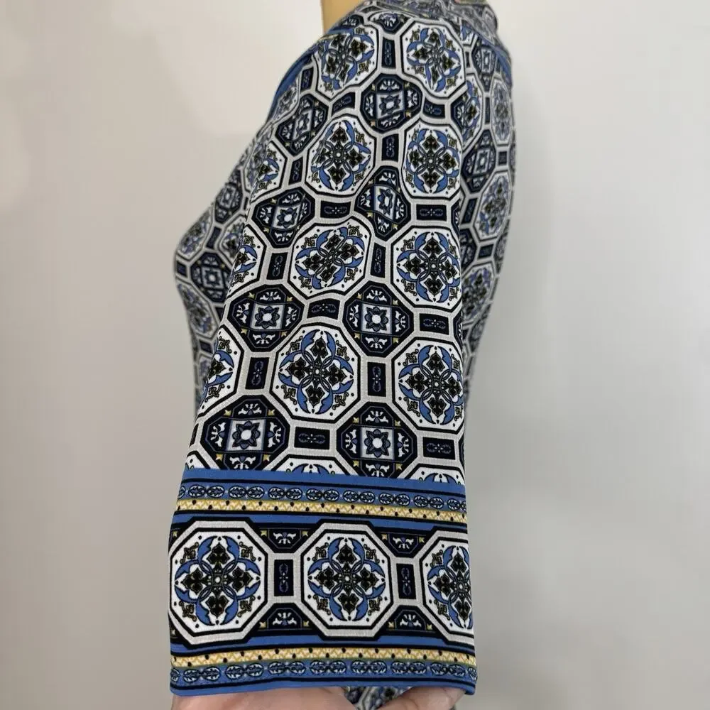 NWT Max Studio Geometric Print Boat Neck Sheath Dress Size S Blue Multi